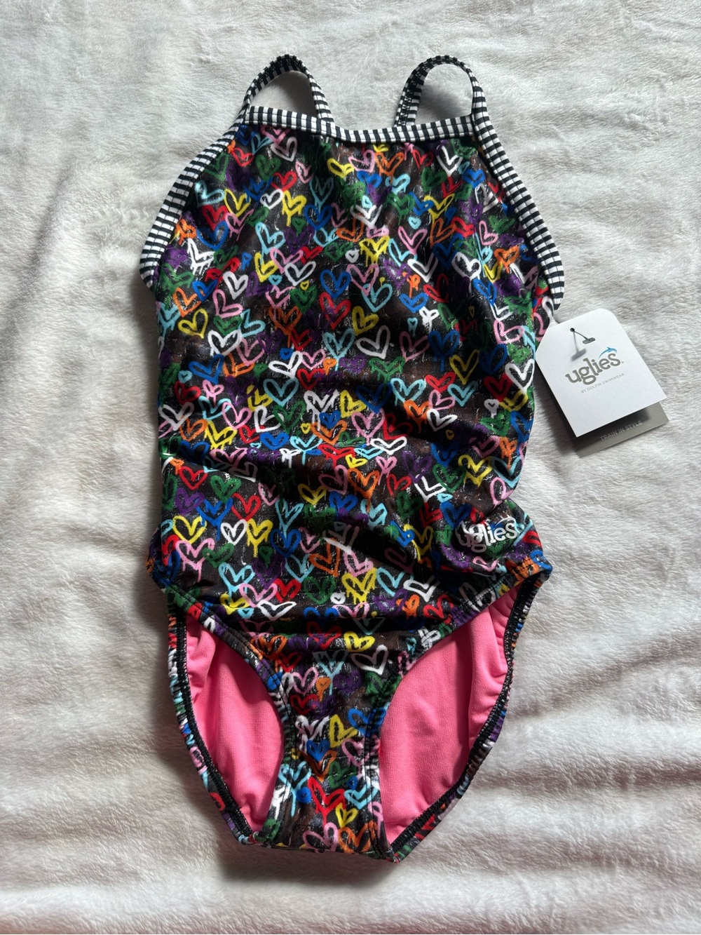 Uglies Girls' Black Multicolor Heart One-Piece Swimsuit